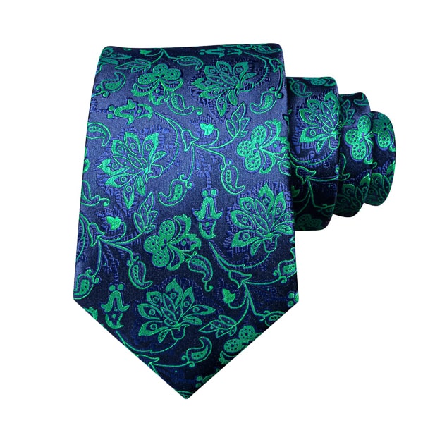 Slemankab Men’s Blue & Green Floral Silk Tie – Elegant & Stylish Design