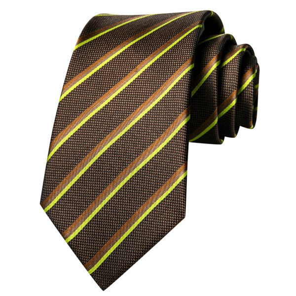 Slemankab Men’s Brown & Yellow Striped Silk Tie – Stylish & Elegant Design
