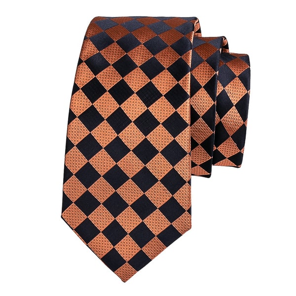 Slemankab Men’s Orange & Black Diamond Silk Tie – Bold & Sophisticated Design