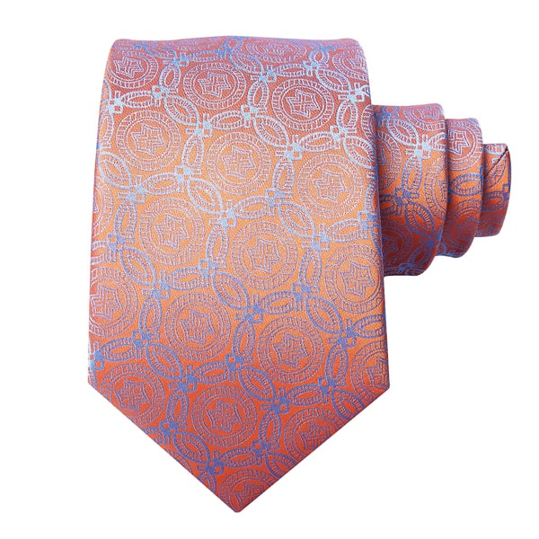 Slemankab Men’s Orange & Blue Circles Silk Tie – Bold & Elegant Design