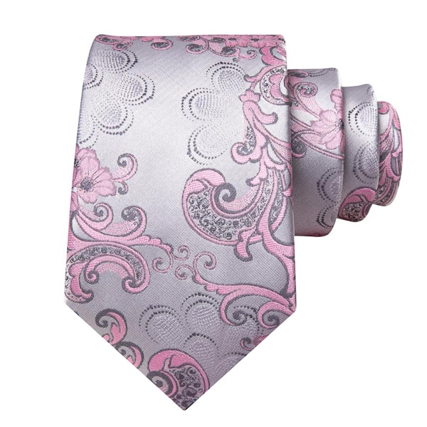 Slemankab Men’s Silver & Pink Floral Silk Tie – Elegant & Premium Design