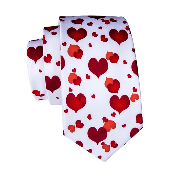 Slemankab Men’s White & Red Love Heart Silk Tie – Fun & Elegant Design